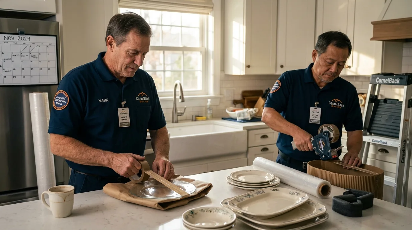 Professional crew packing kitchen dishware in Brooksville, KY
